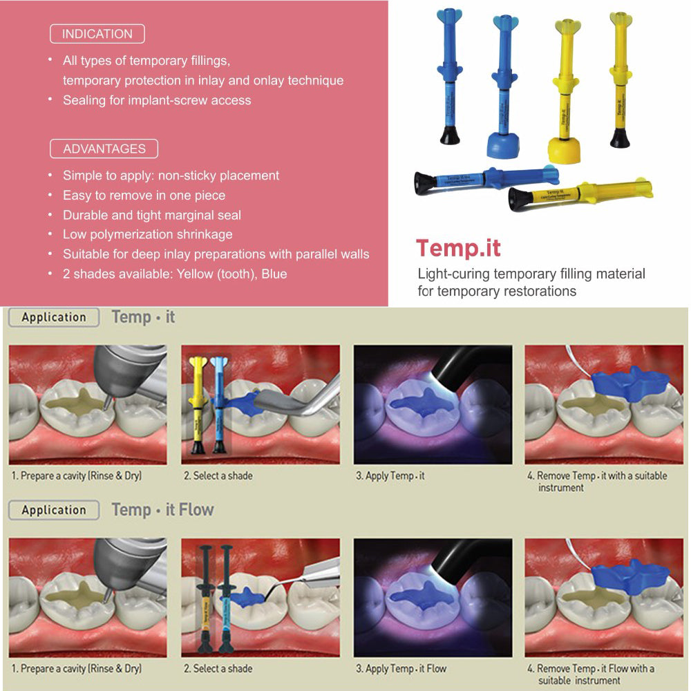 Dental Temporary Filling Light Curing Resin Korean Spident Temp It 3gx3syring/Pack