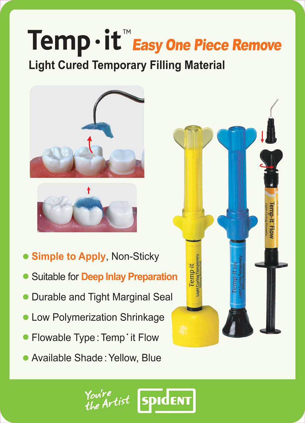 Dental Temporary Filling Light Curing Resin Korean Spident Temp It 3gx3syring/Pack