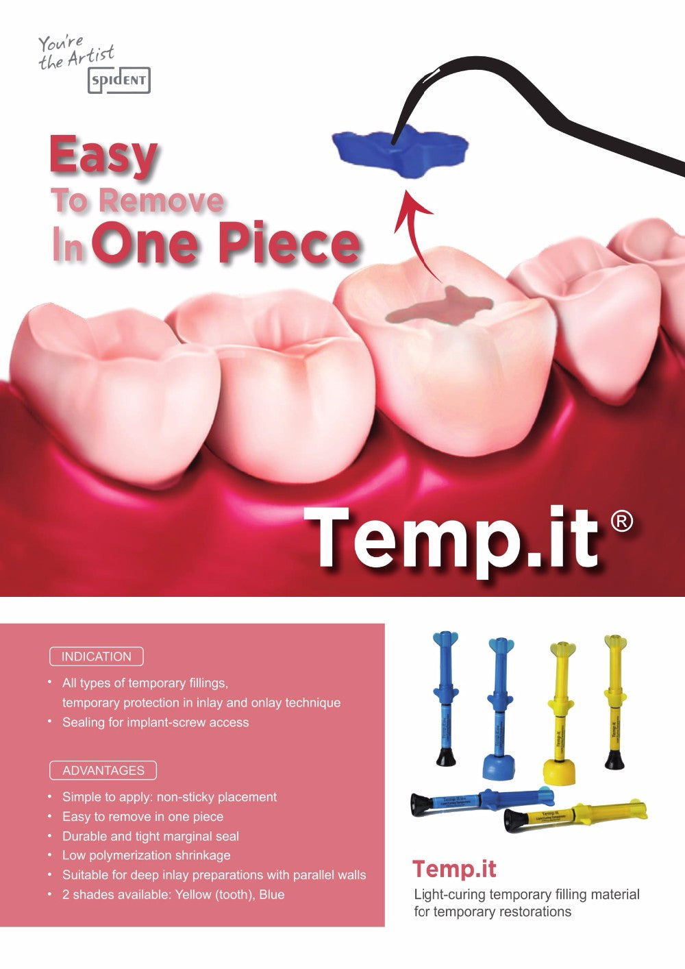 Dental Temporary Filling Light Curing Resin Korean Spident Temp It 3gx3syring/Pack